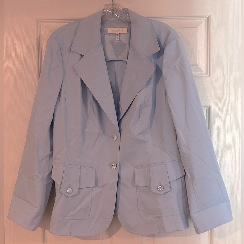 ESCADA Light Blue Cotton Blend Blazer 46 EU